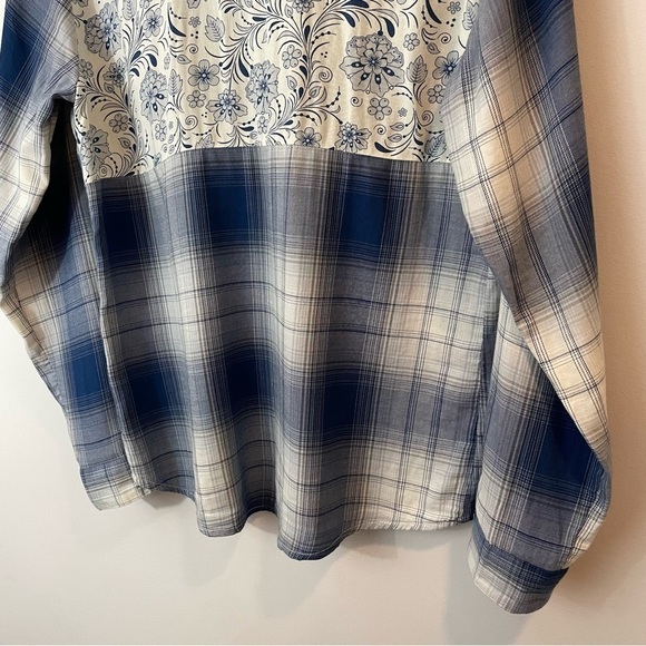 Maurices Plaid Floral Button Down Shirt Sz S Blue White Mixed Print Top Boho - Picture 7 of 11